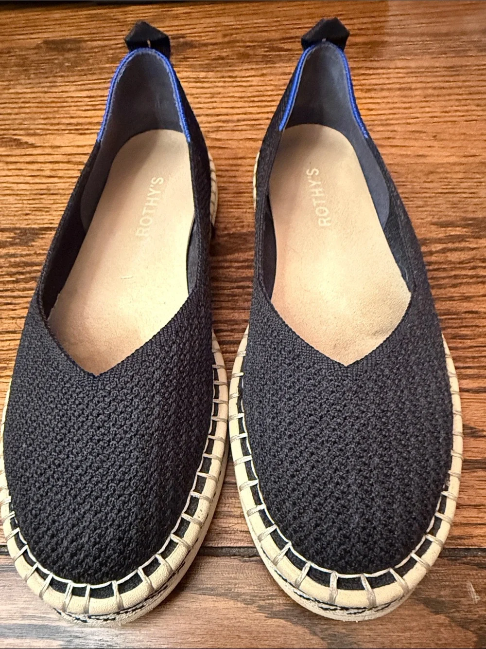 Rothy’s Black Knit Espadrille ballet Flats Slip On Coastal Travel Shoes 8.5